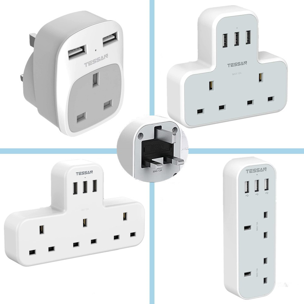 TESSAN 1Way/2Way/3Way Extension Plug Power Socket Adaport With 3 USB ...