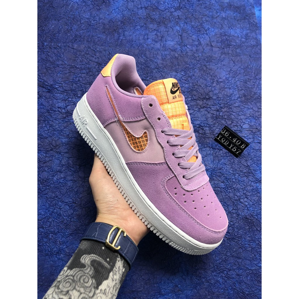 purple and orange air force ones