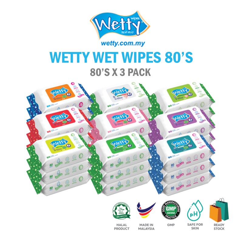 Wetty Wet Tissue Wet Wipes Tisu Basah Tebal (3 Pack x 80's) Shopee