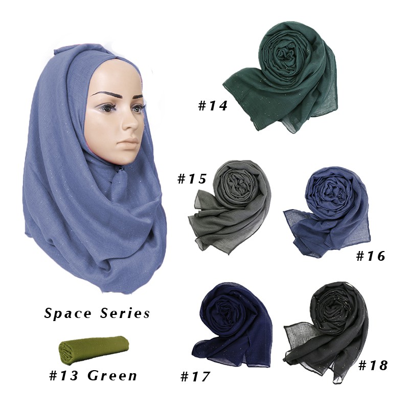 Trending Space Series Silver Glitter Shinning Plain Shawl Hijab