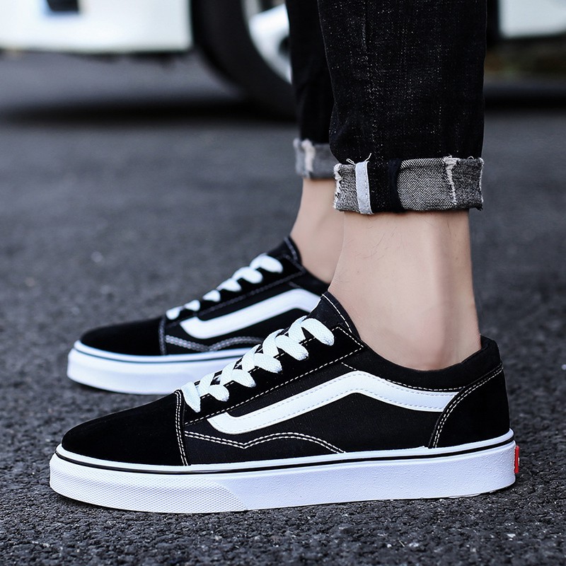 vans old skool black white on feet