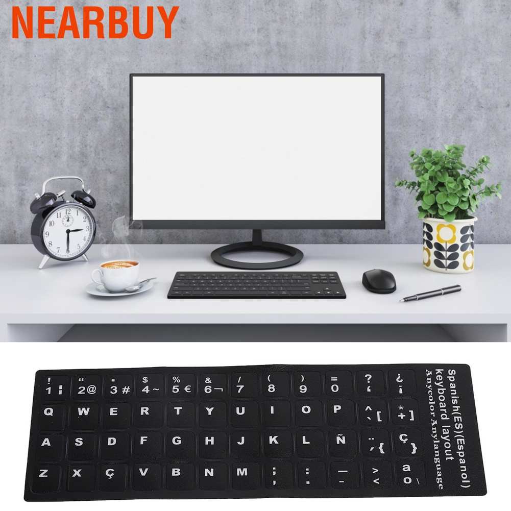 Nearbuy Keyboard Sticker Spanish Waterproof Black Background For 10in To 17in Laptop Notebook Desktop Computer Shopee Malaysia