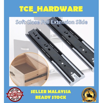 Cabinet HeavyDuty Soft Closing Ball Bearing Extension Drawer Slide 12"-20" (2 Batang/Set)(Black)