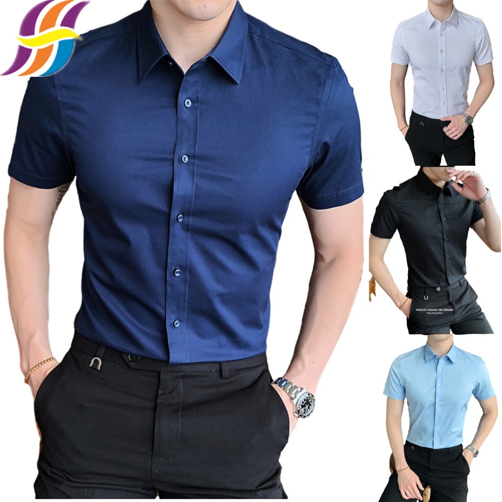 Plus Size Men's Short Sleeve Shirt Casual Business Shirt Men's Slim Fit ...