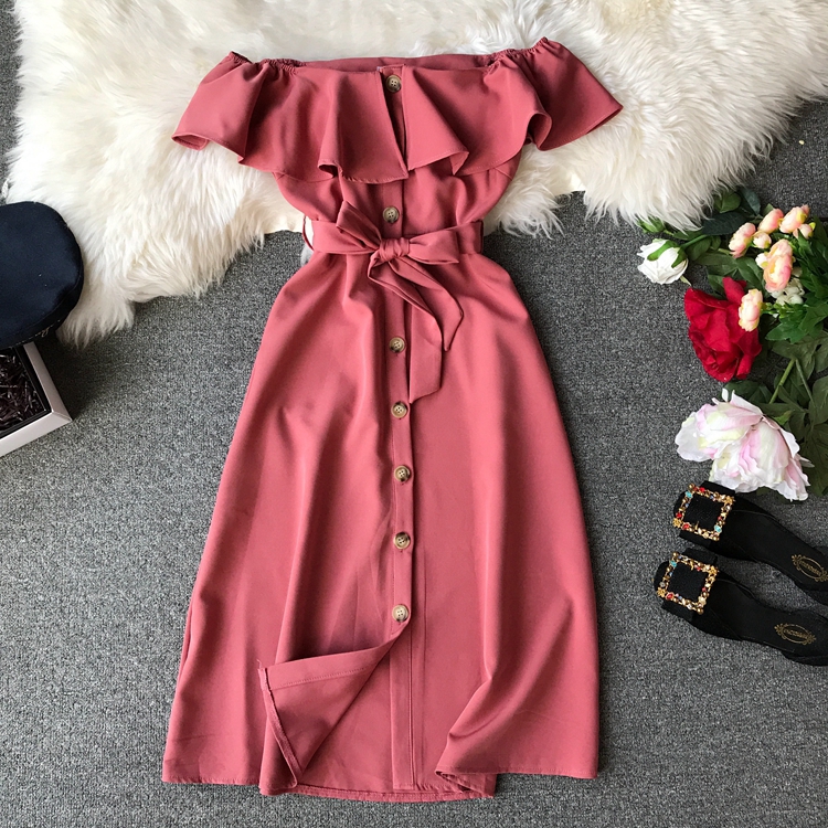 Dress Women S Long Section Women S Orange Red Front Door Row
