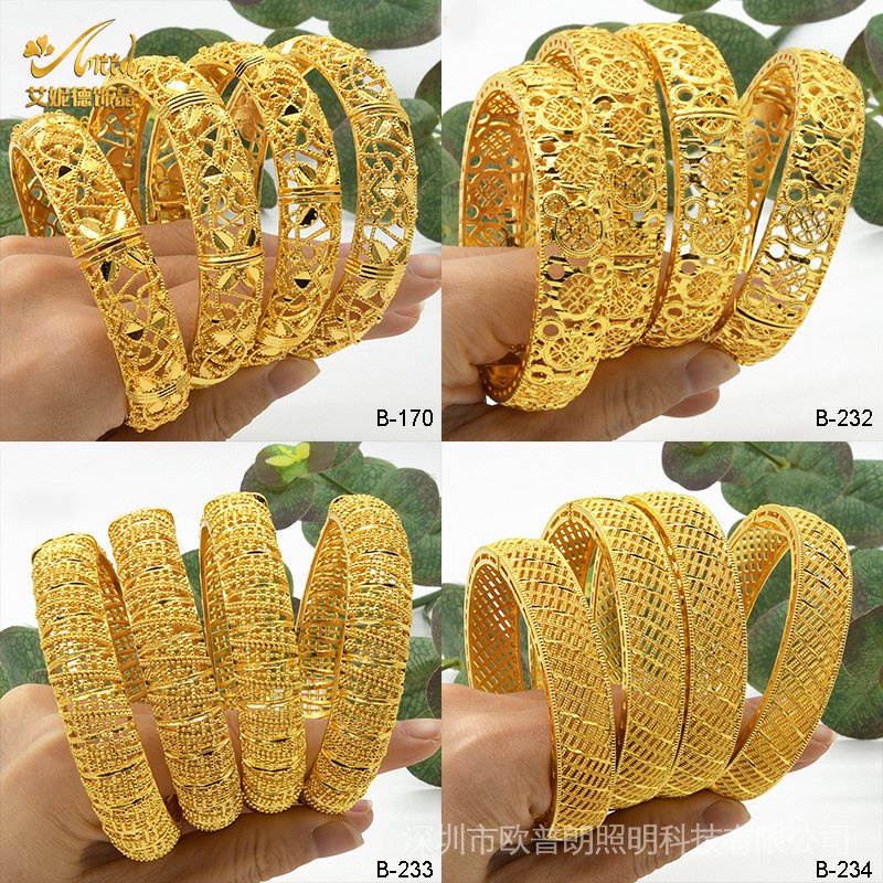 24K Sand Plated Gold Bracelet Indian Bridal Wedding Jewelry Women's Banquet