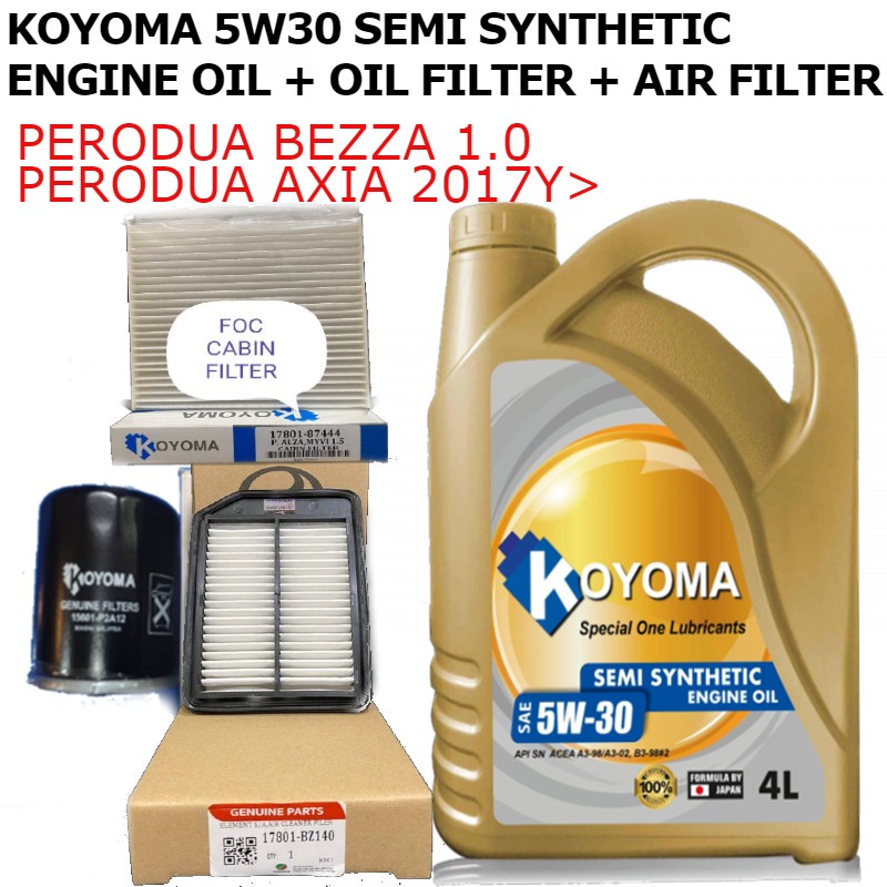PERODUA AXIA 2017y BEZZA 1.0 OIL FILTER + AIR FILTER + KOYOMA 5W30 SEMI