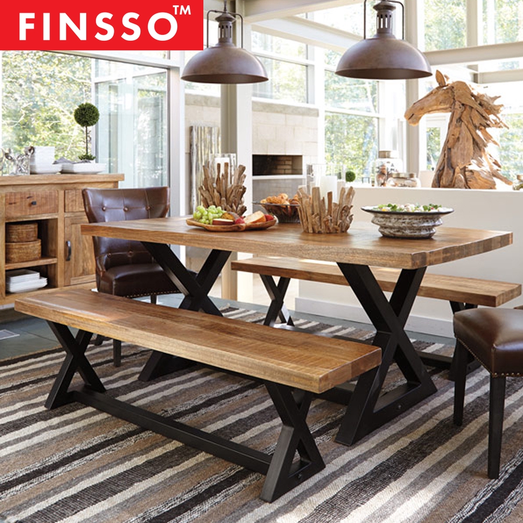 FINSSO: COHEN 5cm Thick Solid Rubber Wood Dining Table / Meja Makan / Study Table / Office Table / Computer Table