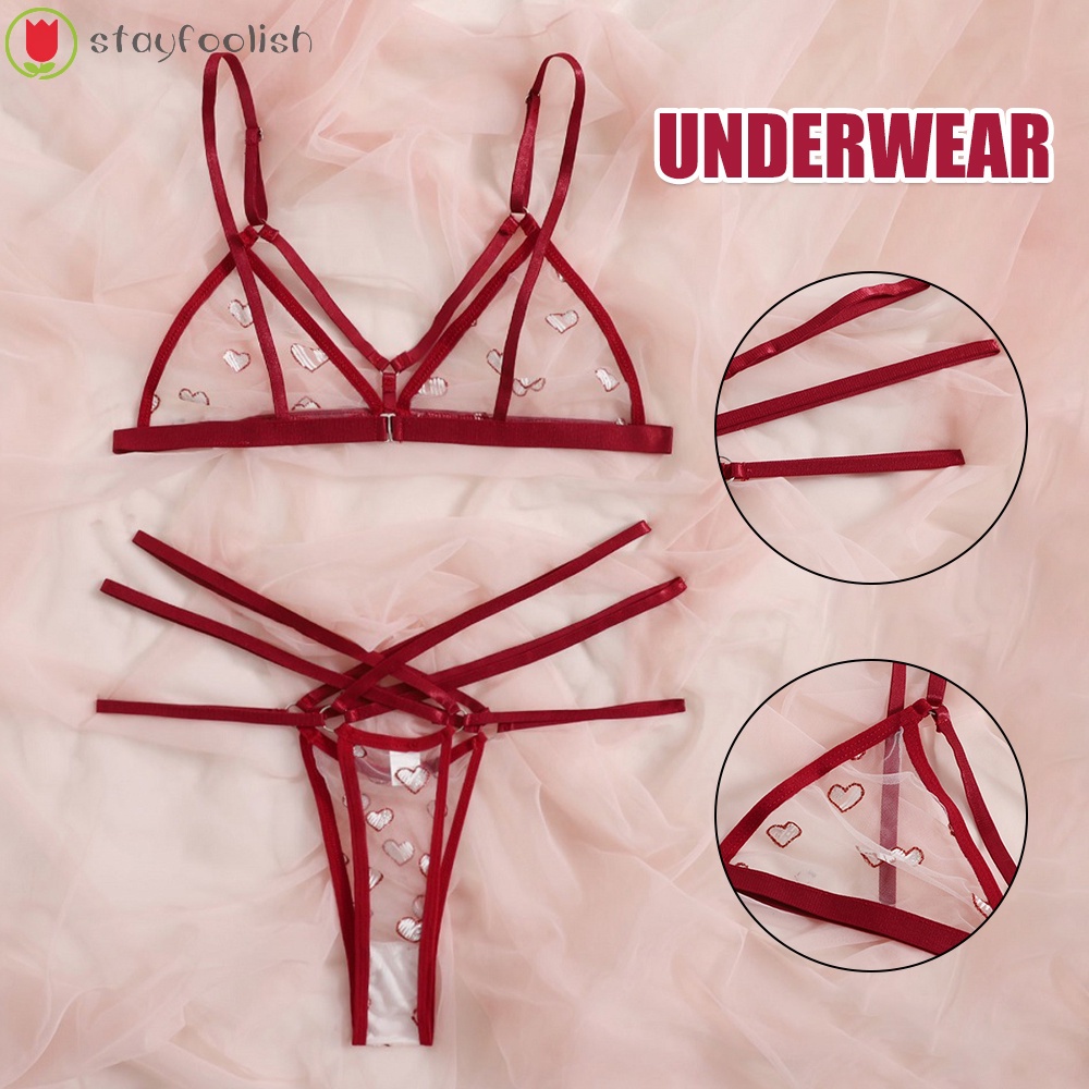 Women Erotic Clothing Lace Lingerie Sets Heart Shape Solid Underwear Panties For Adults Cosplay