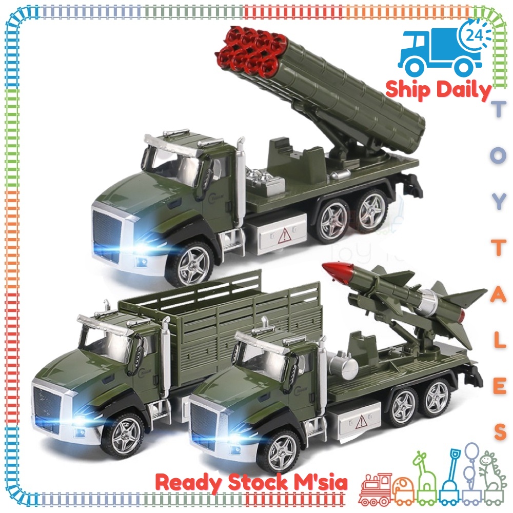 1:42 Sound and Lights Large Alloy Die Cast Military Toy Cars Army Truck Missile Rocket Launcher Kereta Askar Army Vehic