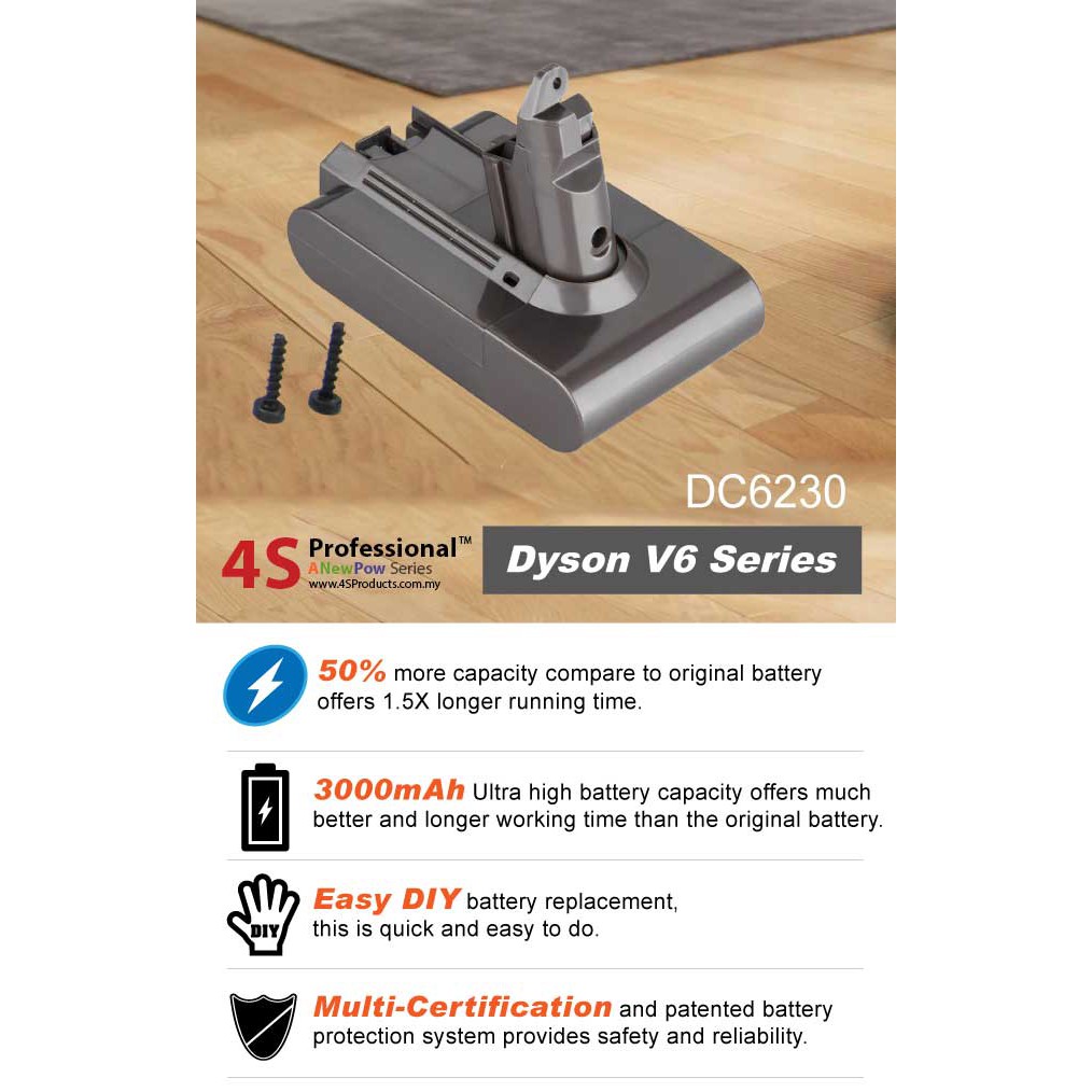 Dyson V6 Lithium Battery Replacement High Capacity 3000mah Shopee Malaysia