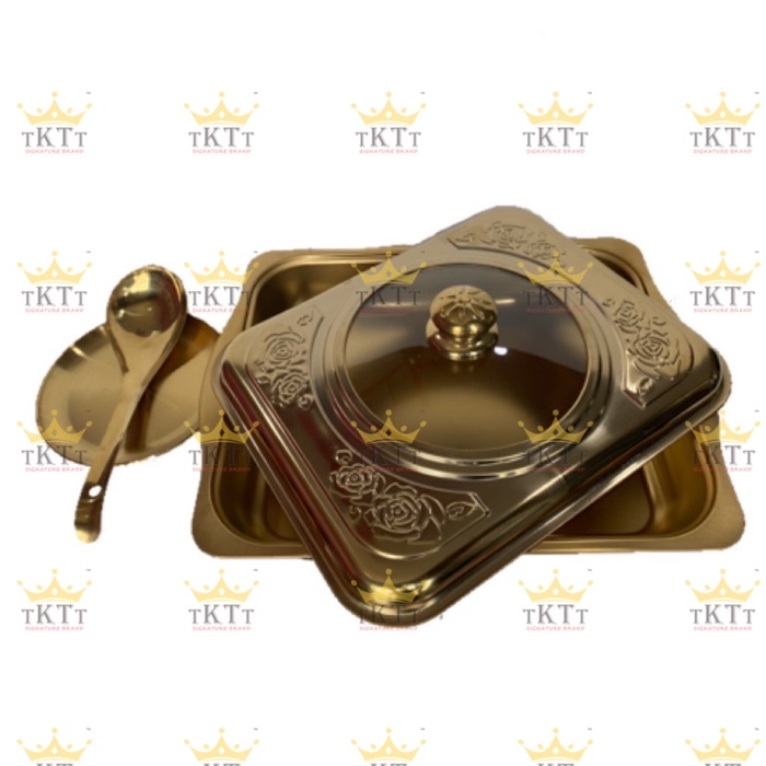 TKTT 35x27 Vintage Gold Rose Embossed Buffet Set Serving Dishes Curve