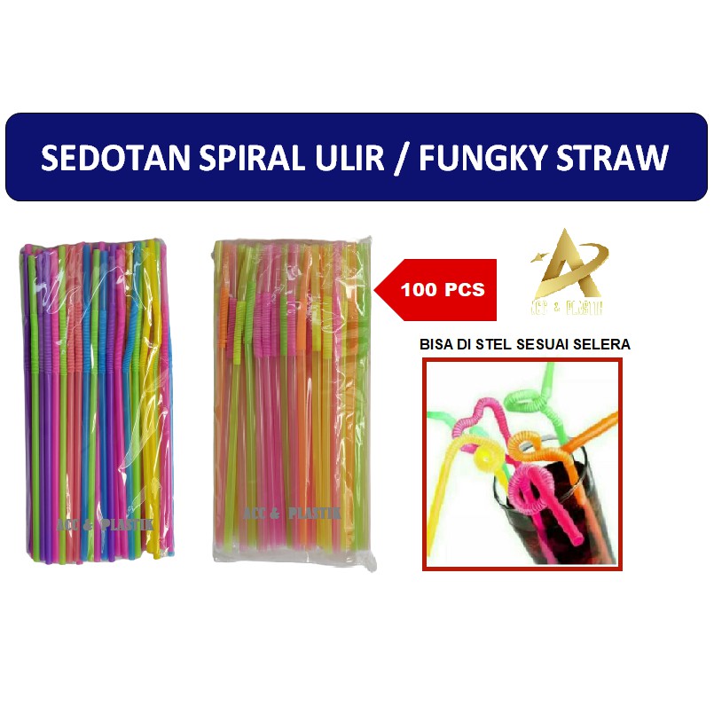 Contents of 100 Pcs straws Funky spiral straws unique straws cute straws Fungkystraw Flexible straws colored straws Unique straws creative straws