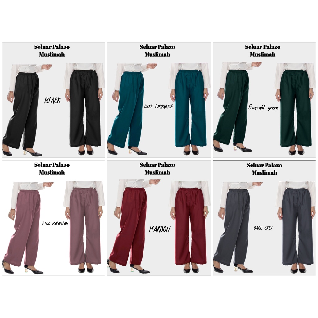 (SELUAR PALAZO MUSLIMAH) palazzo muslimah pants murah kain como crepe (SIZE S TO 3XL)