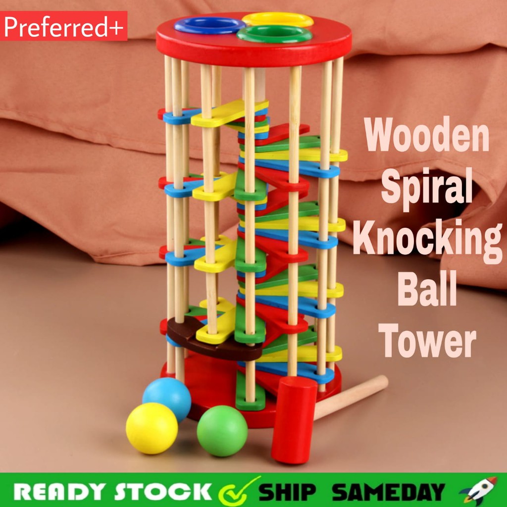 Wooden Knock Ball The Ladder Spiral Down Colourful Toy Kids Toddler