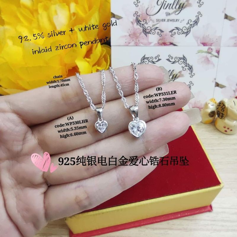 925纯银电白金镶钻爱心吊坠*(925 silver +white gold love pendant)loket perak 925