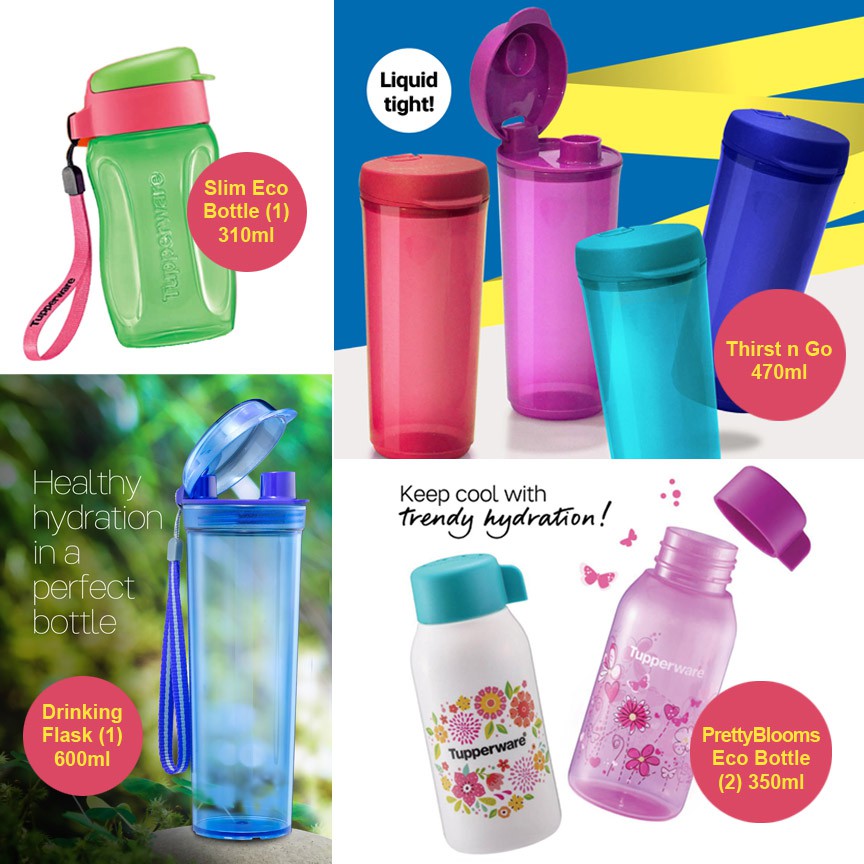 [Tupperware] Slim Eco Bottle 310ml / PrettyBlooms Eco Bottle 350ml ...