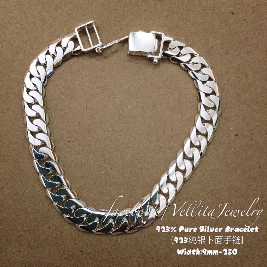 Vj Cop925 Pure Silver Bracelet Bangle 4mm 10mm Rantai Tangan Perak Bangle 纯银卜面手链 Shopee Malaysia