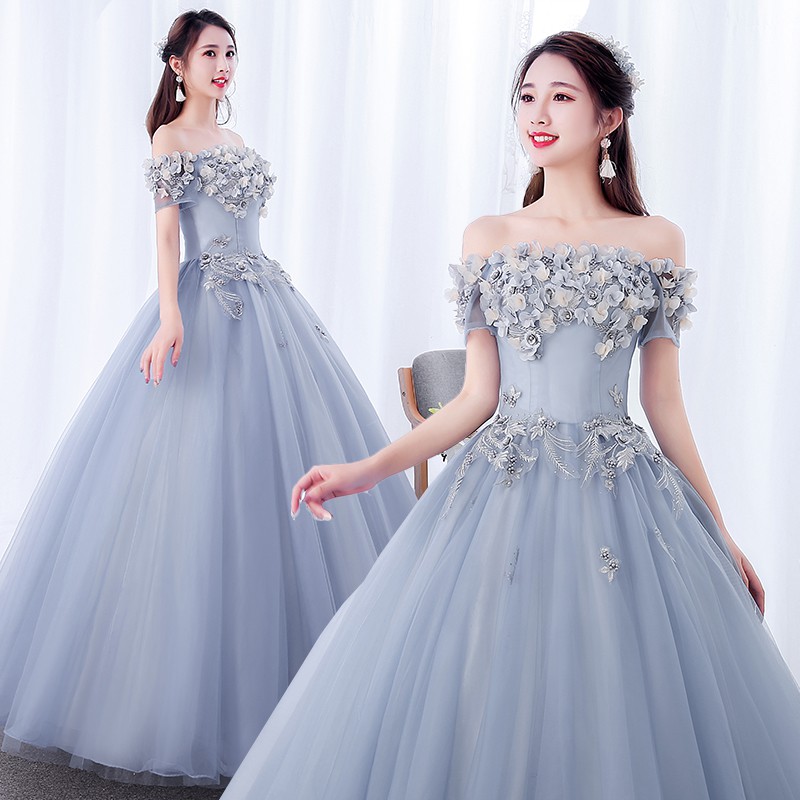 Pre Order Blue Grey Pink Prom Wedding Bridal Ball Dress Gown
