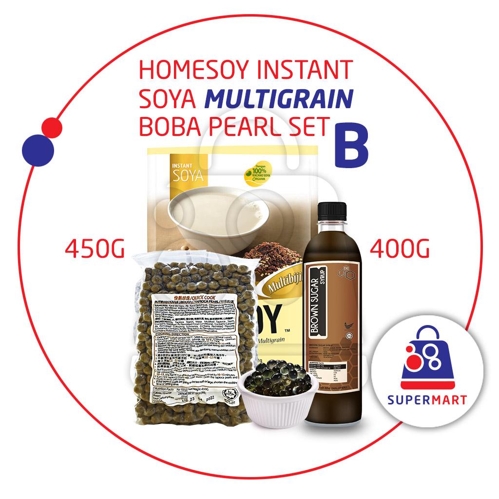 Homesoy Multigrain Instant Powder + 450g Boba Pearl + 400ml Brown Sugar Syrup Jakim Hal…