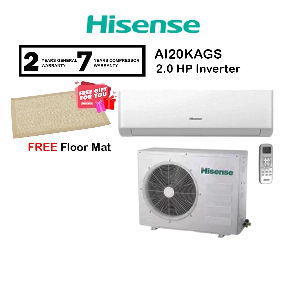 Hisense Air Cond AI20KAGS 2.0HP Inverter Air Conditioner 2HP R32 (FREE