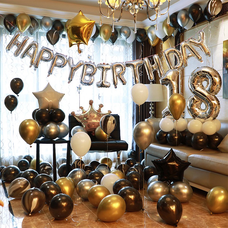 Birthday Decor Creative Black Adults Happy Birthday Balloon Decoration Party Scene Men And Women Friends Surprise Packa Shopee Malaysia