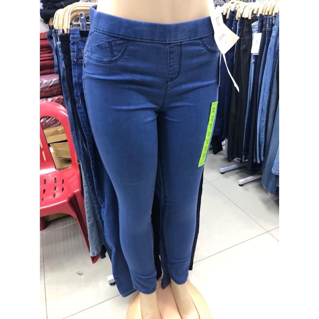 Jegging denim kain memeri, High Rise Elastic Waist Slim ...