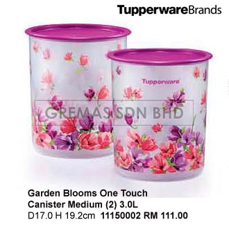 Tupperware 11150002 Garden Blooms One Touch Conister Medium (2) 3.0L