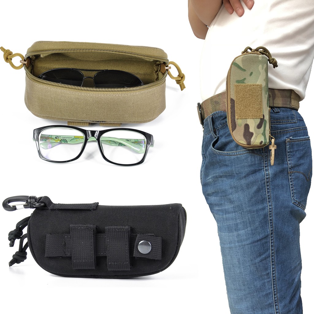 Eyeglasses Hard Case Tactical Molle Zipper Sunglasses Carrying Case Shockproof Goggle Pouch with Clip 