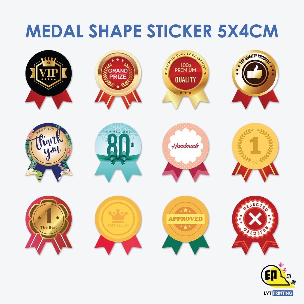 LVT Printing Medal Shape Label Sticker 5x4cm Mirrorkote Sticker Die Cut ...