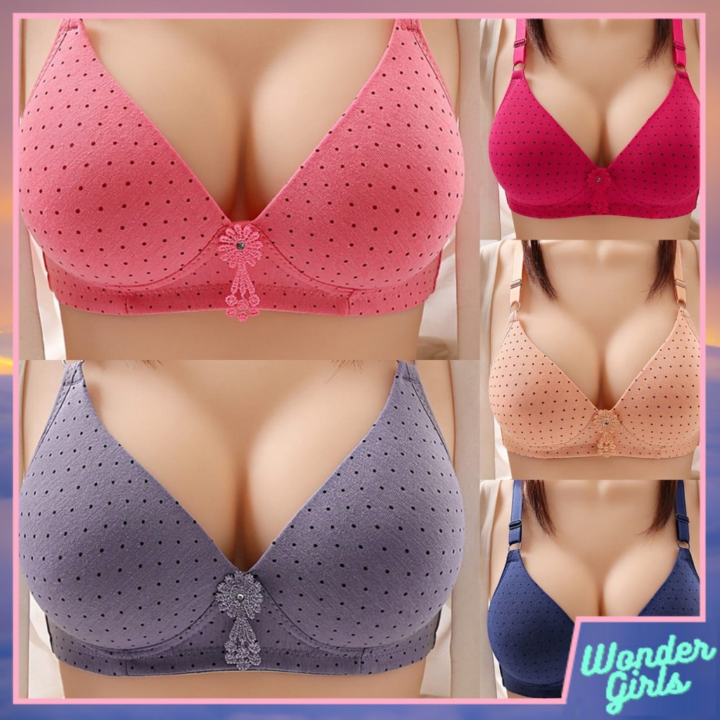 women-bra-polka-dot-full-cup-cotton-b-cup-wireless-bra-non-wired-baju