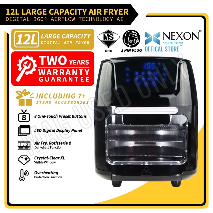 MAG DIGITAL AIR FRYER OVEN 12L LARGE CAPACITY 360° Airflow Technology Ai 12L LARGE AIR FRYER MG-AF6501