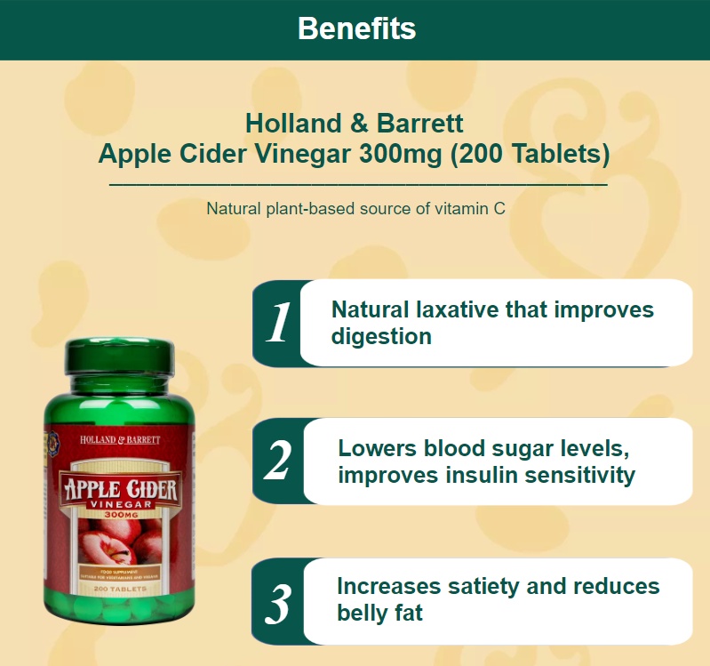 Holland & Barrett Apple Cider Vinegar 300mg 200 Tablets (BBE 12/2023