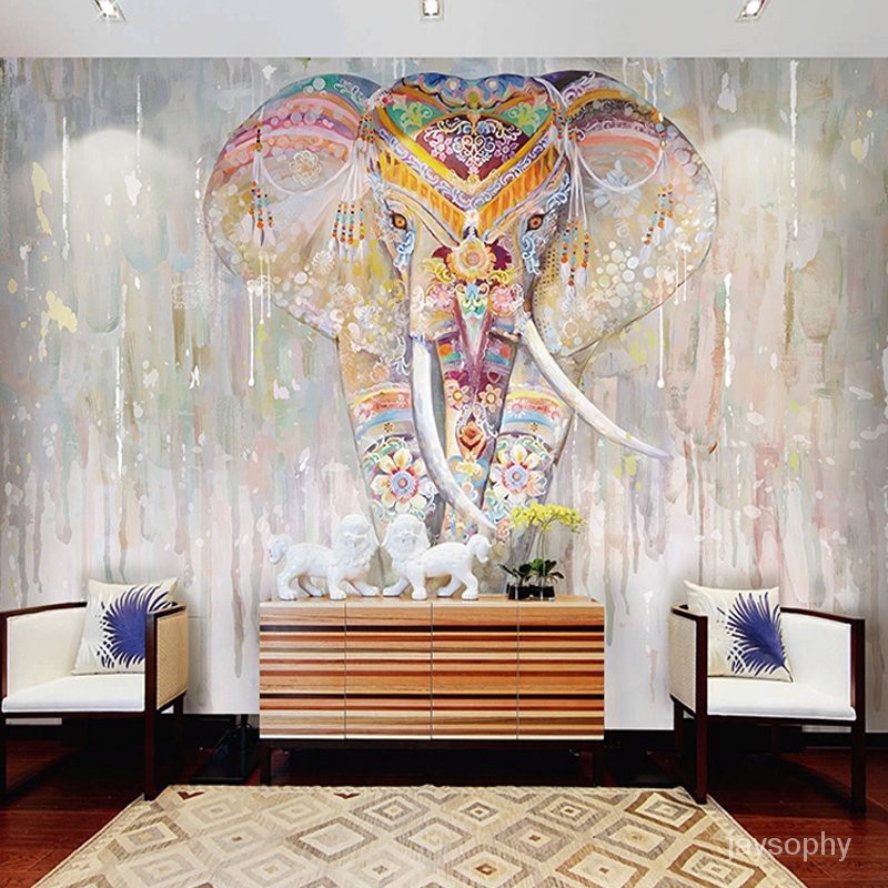Southeast Asian Mural Rain Film and Television Yoga Studio Background Wall  Elephant Thai Wallpaper Wall Wallpaper Non-Wo | Shopee Malaysia