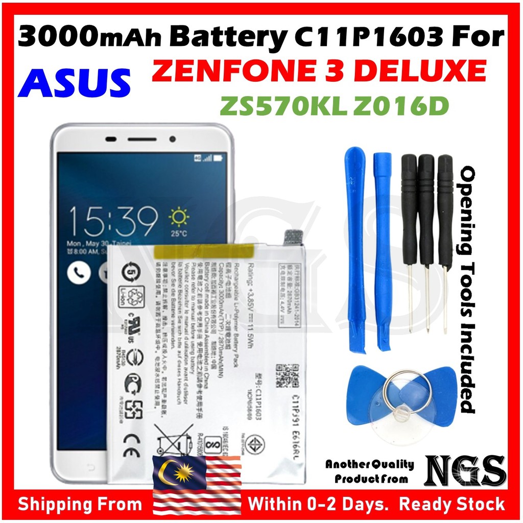 Original 3000mah Battery C11p1603 For Asus Zenfone 3 Deluxe 5 7 Zs570kl Z016d With Opening Tools Square Shopee Malaysia