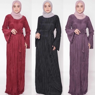 Dress Muslimah Jubah Pleated Plus Size Plain Muslim Dress Casual Wear Shopee Malaysia