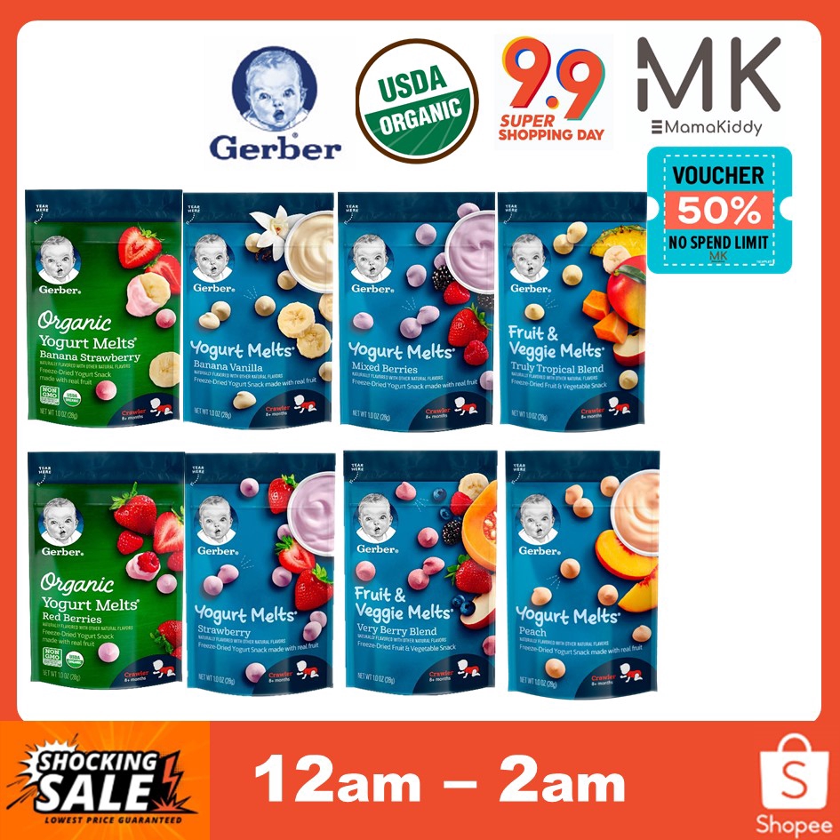 Gerber Organic Yogurt Melts 8m+ Baby Snack Finger Food Natural Crawler