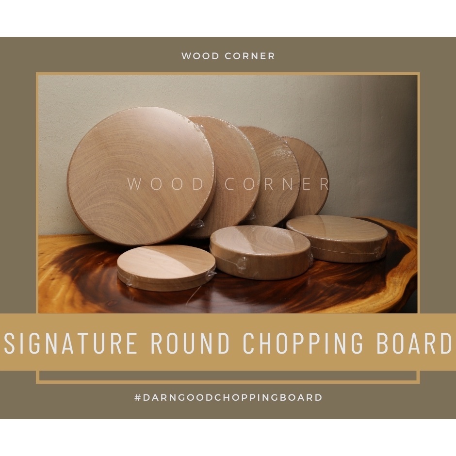 2 Round Natural Wood Chopping Cutting Board Papan Kayu Potong Daging Ikan 石楠木砧板 Shopee Malaysia