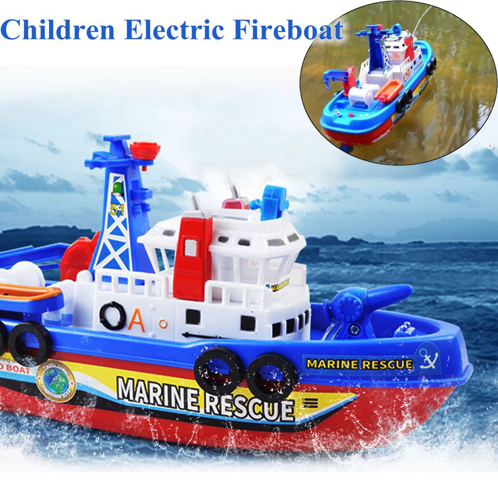 Fast deliveryMinJi Fast Speed Music Light Electric Marine Rescue Fire Fighting Boat Fire Fighting Ship Toys Non-Remote Toy Kids Children's Day Gift