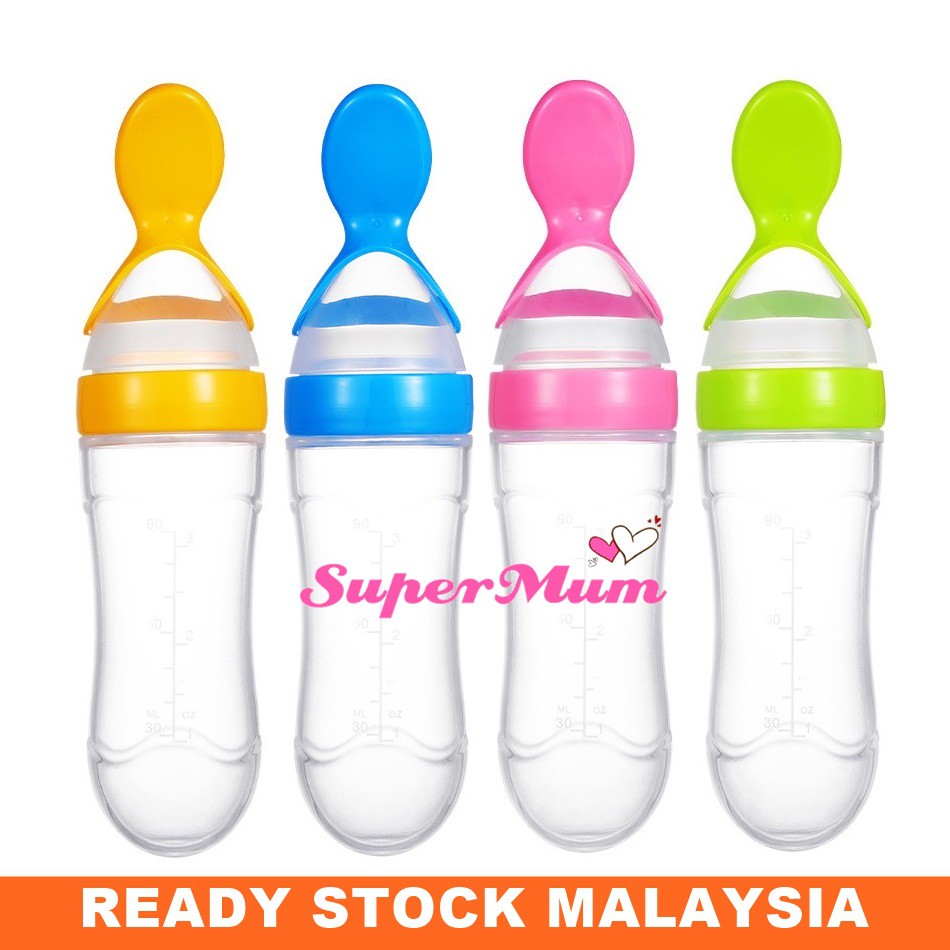 Baby Silicone Feeding Bottle Spoon Squeeze Food Cereal Feeder