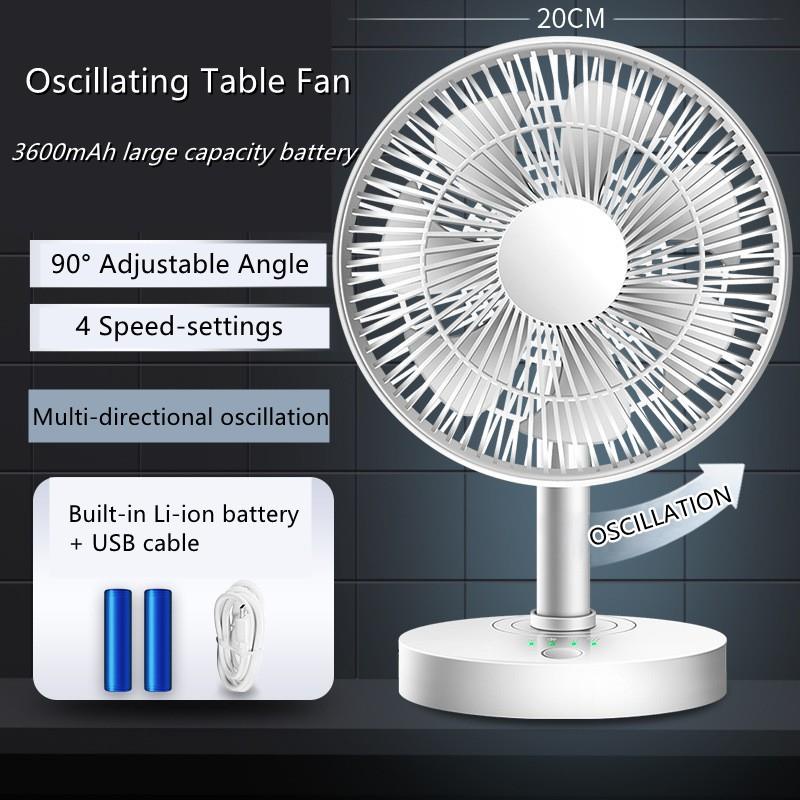 🉕❶🌒3600mAh USB Desk Fan 4 Speed Adjustable Desktop Table Fan with Strong Wind Quiet Operation Kipas USB Oscillating Fa