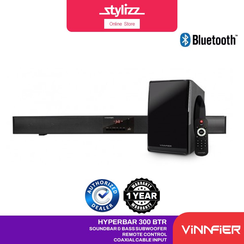 VINNFIER HYPERBAR 300BTR SOUNDBAR & BASS SUBWOOFER - BLUETOOTH, 3D EFFECT, REMOTE CONTROL, COAXIAL C