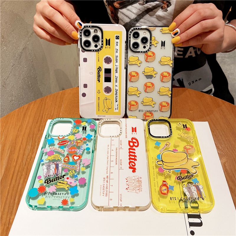 Ready Stock tify【BTS Butter Sticker Pancake】Soft Silicone TPU Case iPhone  For 13 Pro Max 12 11 Pro Max XR X XS MAX 7/8 Plus SE2020 12 Mini Fashion  Art Cartoon Shockproof Transparent