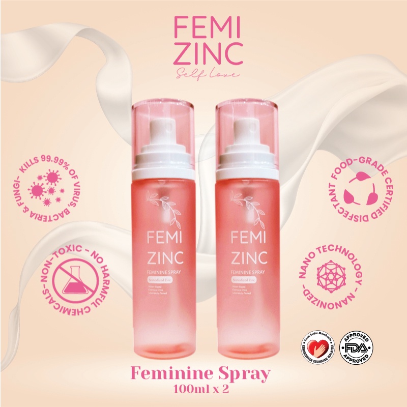 FEMIZINC Feminine Spray 100ml Twin Pack (2 Bottles) Feminine Care