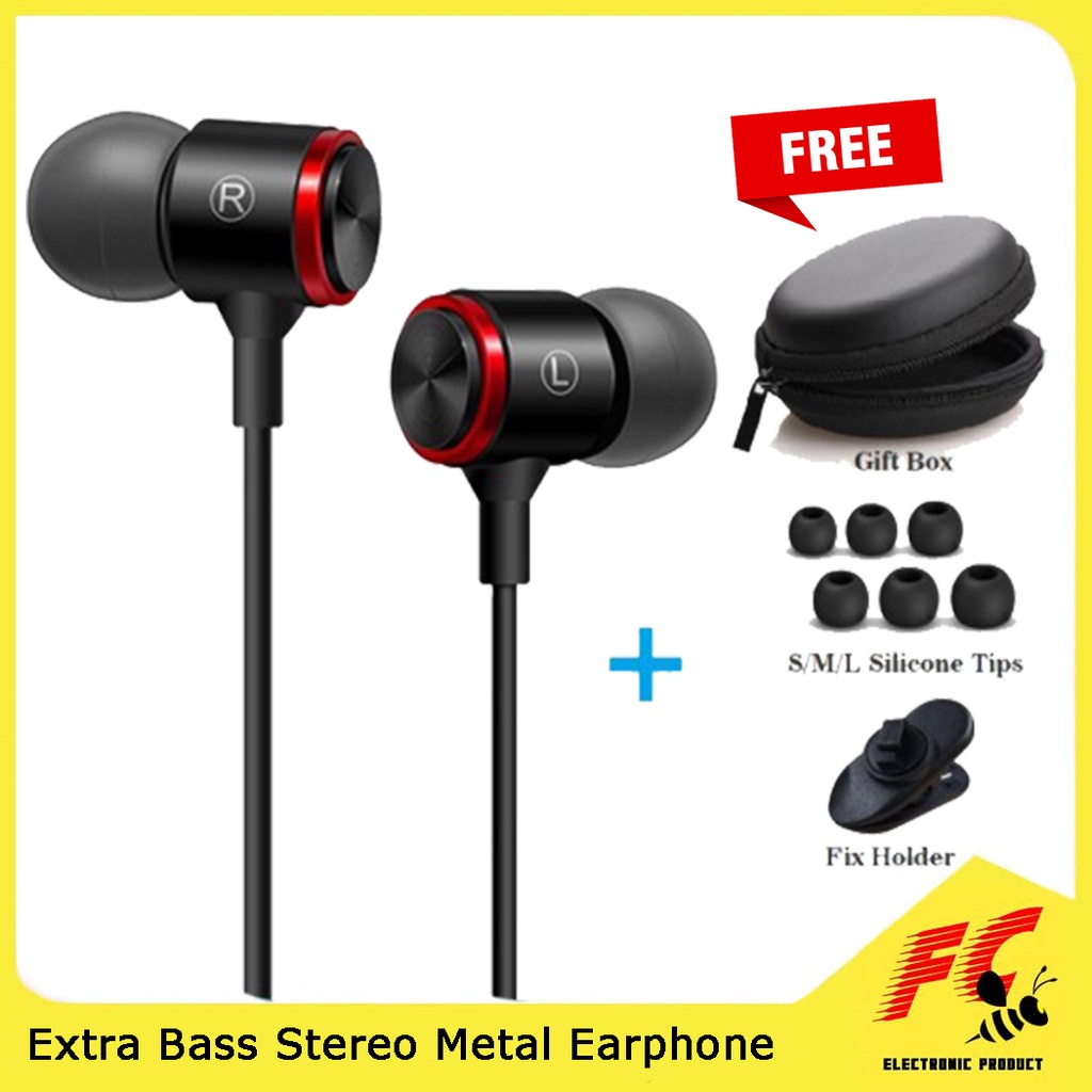 Extra Bass Stereo Metal Earphone With Mic Noise Cancelling Wired Headset Earfon Earpiece Universal 3.5mm