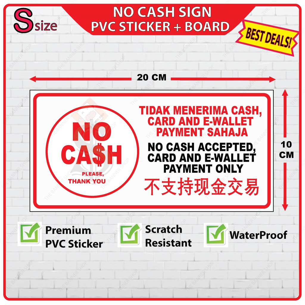 No Cash Accepted ⛔ ,Tidak Menerima Tunai Sticker + Board