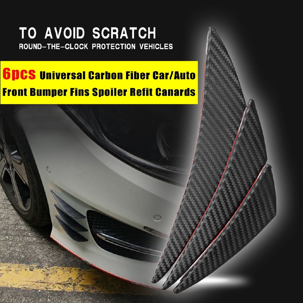 6pcs Car Front Bumper Lip Splitter Body Spoiler Protector Sticker Carbon Fiber 