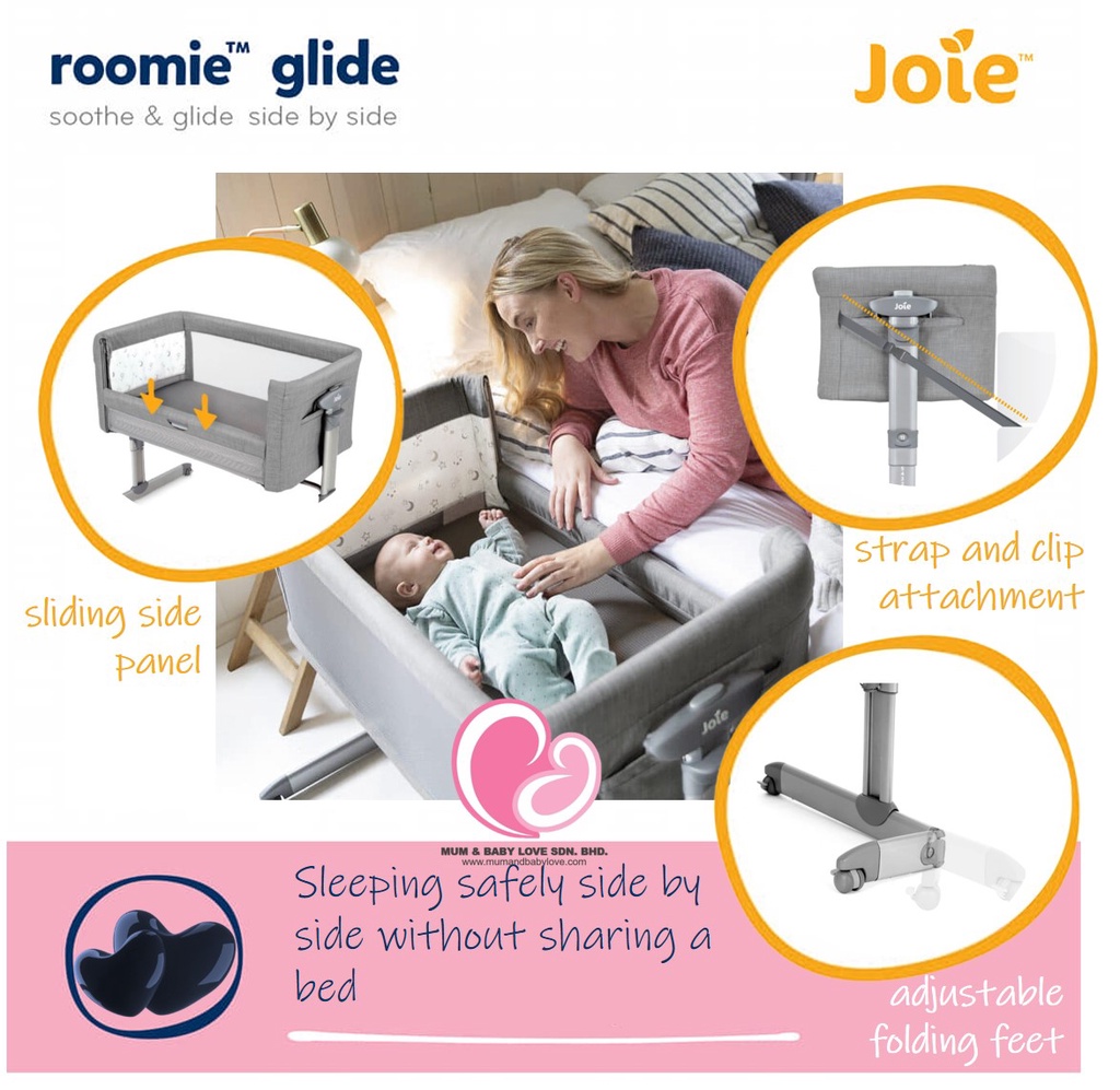 Joie Roomie Glide Baby Bed Side Baby (newborn till 9kg) Starry Night FREE Organic