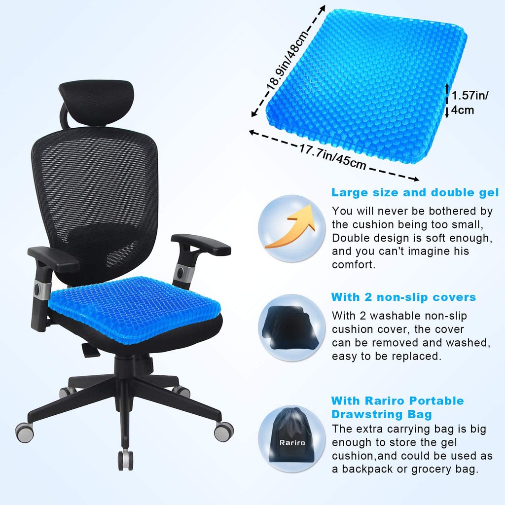 Home Office Chair Cars Wheelchair Rongbaor Extra-Large Gel Seat Cushion 1 Cushion 2 Covers, 16.5 x 14.5 x 1.4 inch Breathable Honeycomb Design Pain Relief Egg Seat Cushion 