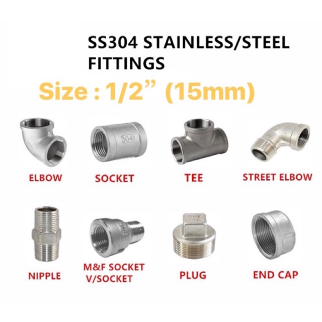 1/2" SUS304 STAINLESS STEEL PIPE FITTINGS (ELBOW,SOCKET,STREET ELBOW